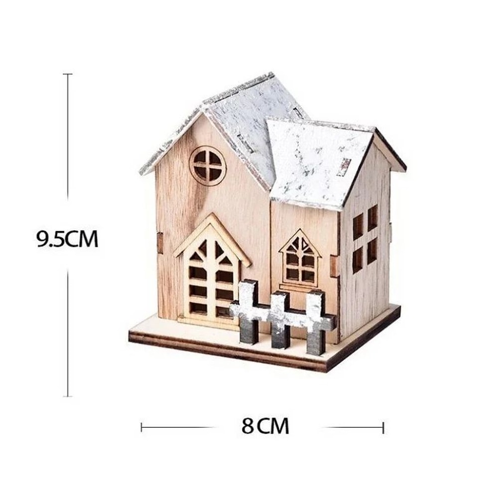 LED Wooden Christmas House Decoration Luminous Cabin Ornament For Tree Tabletop 5