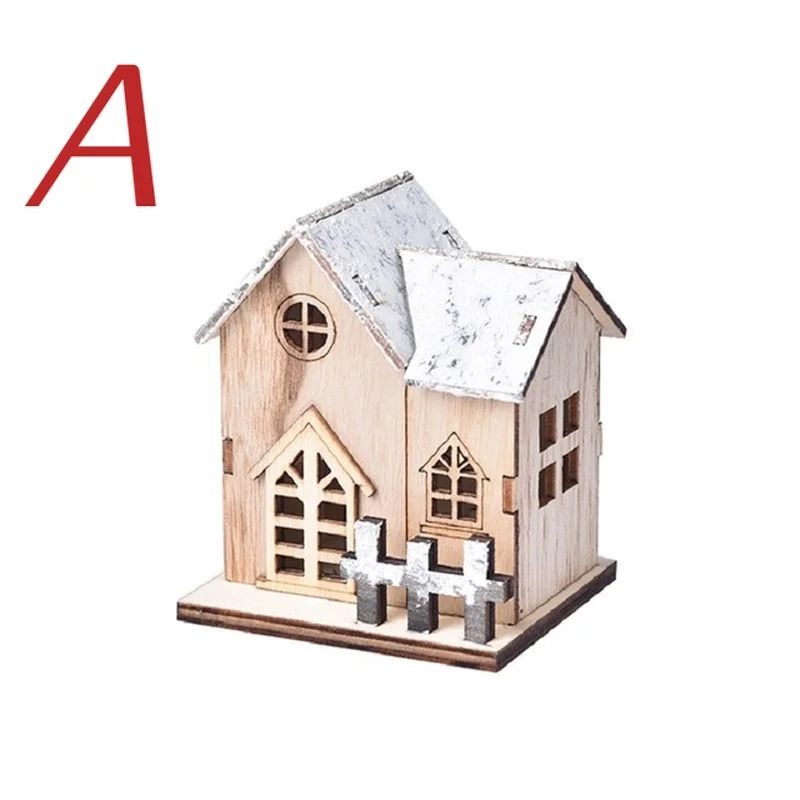 LED Wooden Christmas House Decoration Luminous Cabin Ornament For Tree Tabletop 6