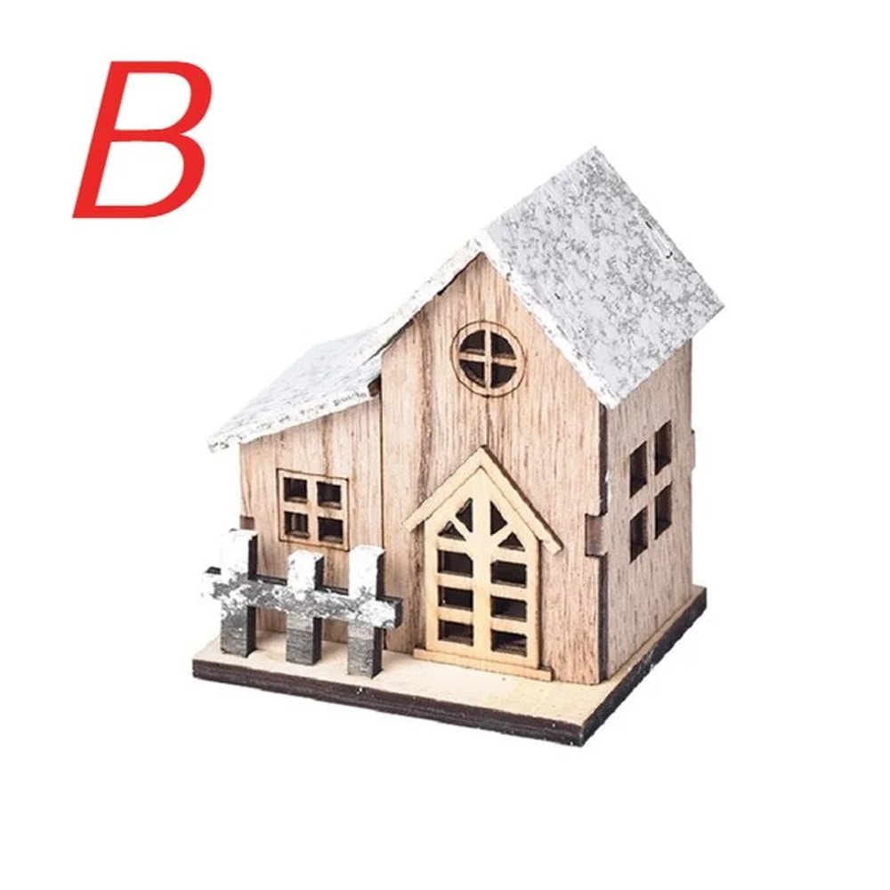LED Wooden Christmas House Decoration Luminous Cabin Ornament For Tree Tabletop 7