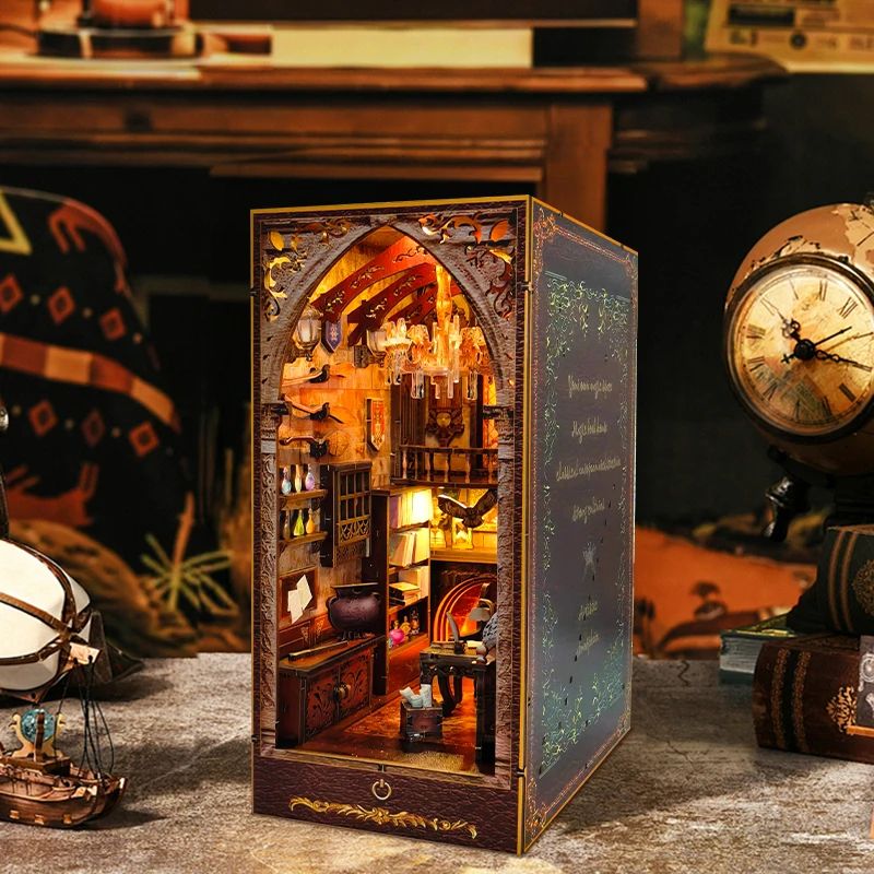DIY Magic Academy Book Nook Kit Wooden Miniature Bookshelf Insert Decorative Bookend 2