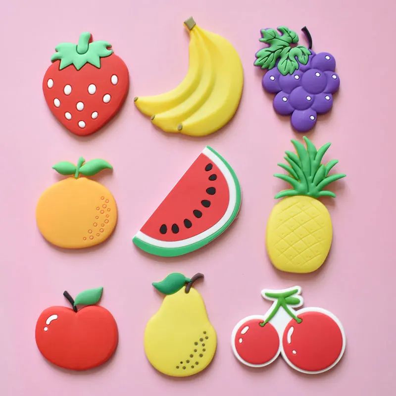9PCS Cute Fruit Fridge Magnets Cartoon Soft Rubber Refrigerator Decor Set 0