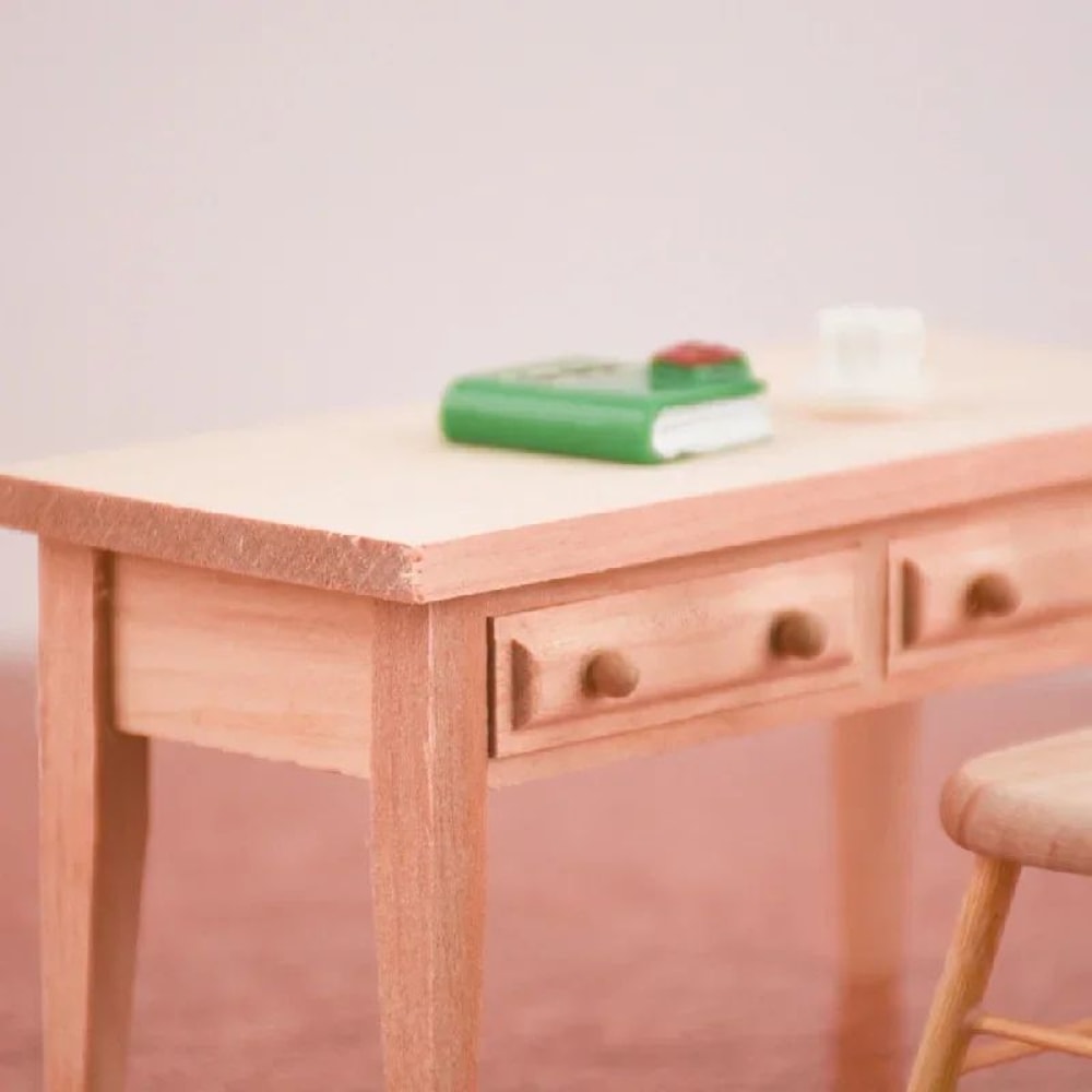 Miniature Dollhouse Study Desk With Books Realistic Tiny Furniture Decor 1
