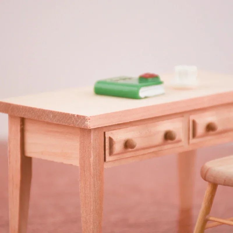 Miniature Dollhouse Study Desk With Books Realistic Tiny Furniture Decor 1