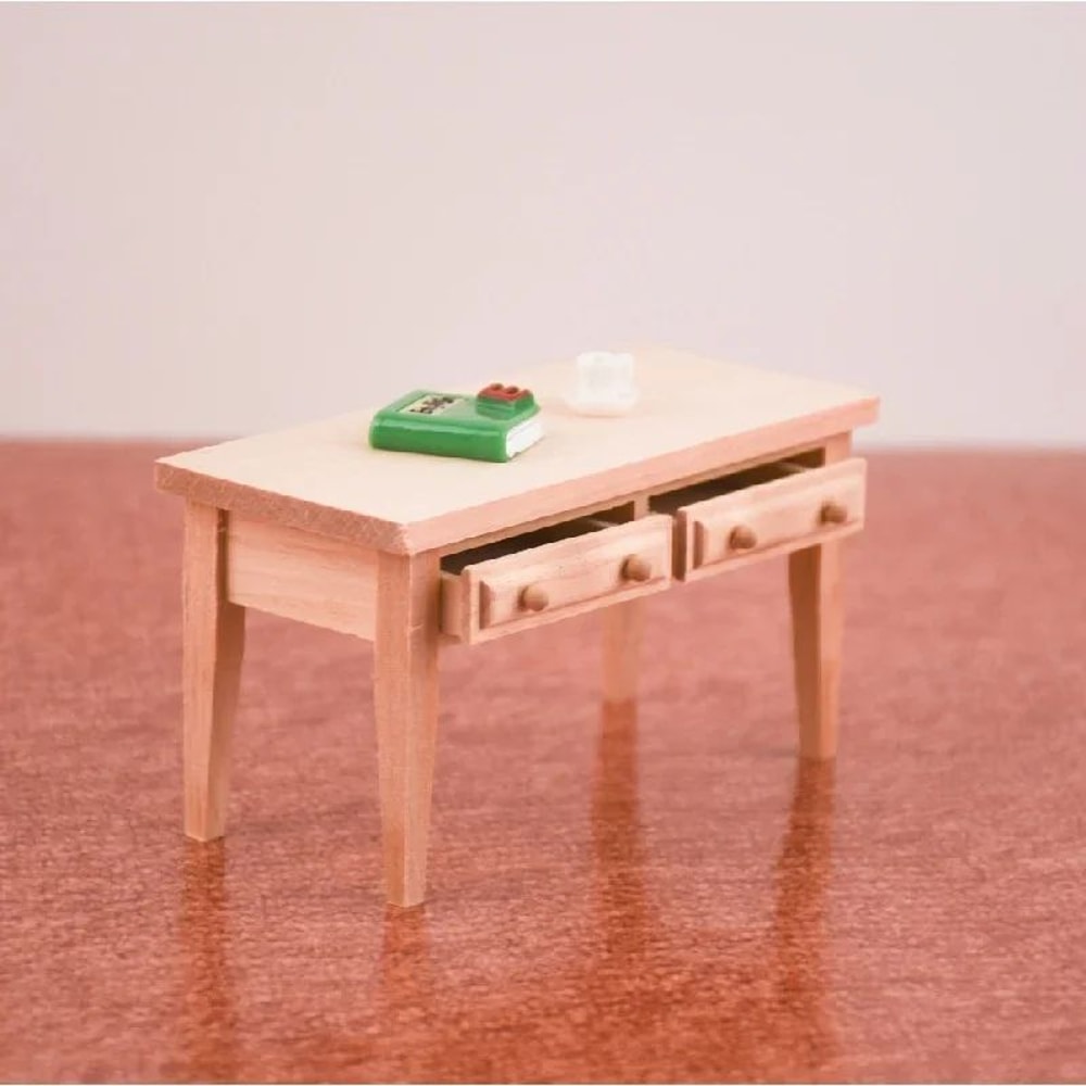 Miniature Dollhouse Study Desk With Books Realistic Tiny Furniture Decor 3