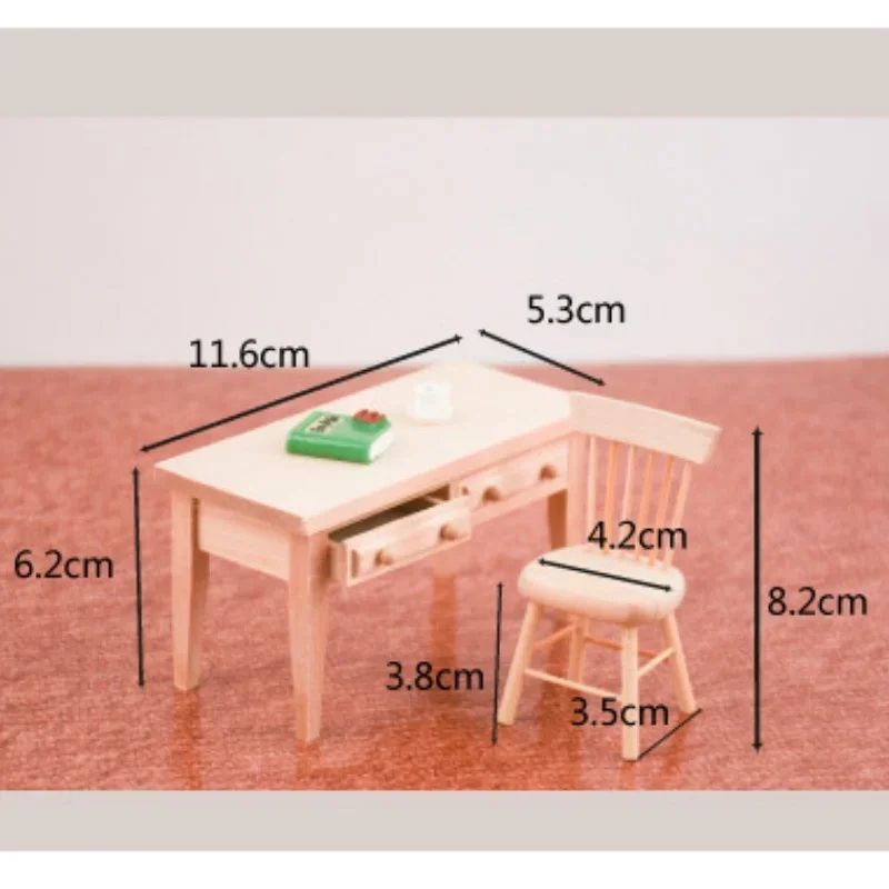 Miniature Dollhouse Study Desk With Books Realistic Tiny Furniture Decor 4