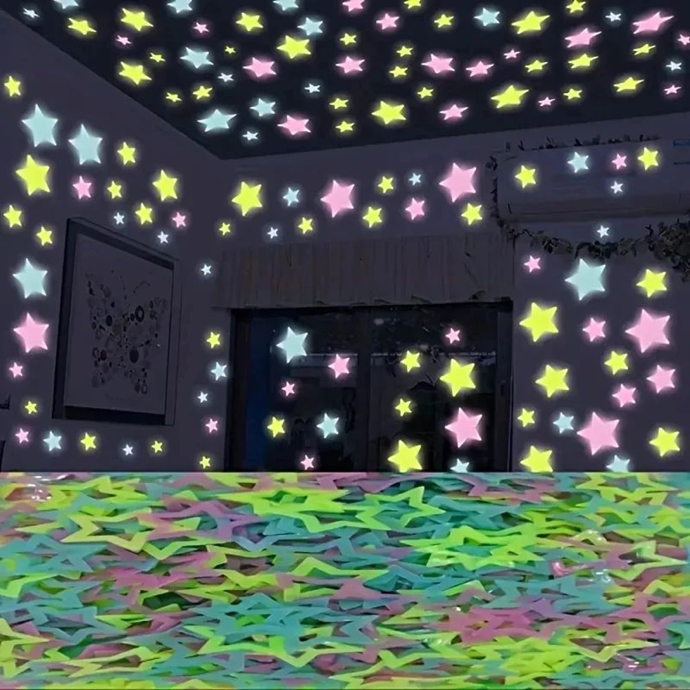 Glow In The Dark Star Wall Stickers Set With Moon 3D Luminous Bedroom Ceiling Decor 1