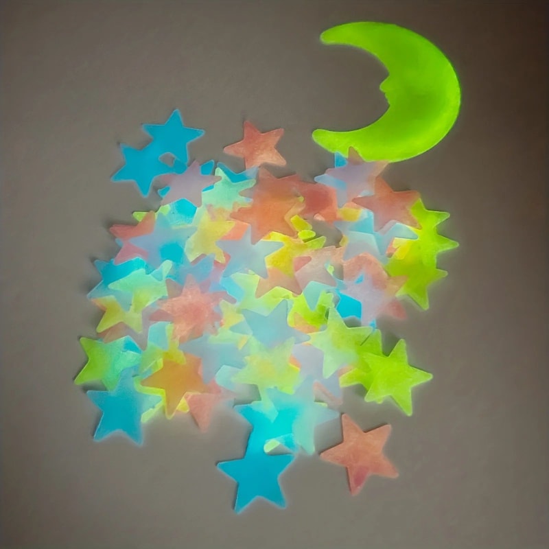 Glow In The Dark Star Wall Stickers Set With Moon 3D Luminous Bedroom Ceiling Decor 4