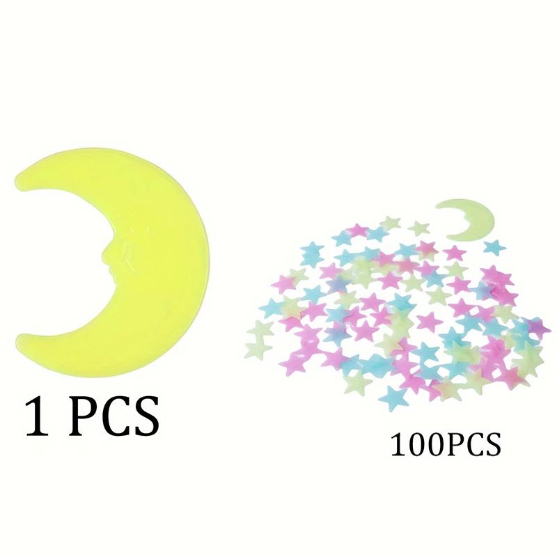 Glow In The Dark Star Wall Stickers Set With Moon 3D Luminous Bedroom Ceiling Decor 5