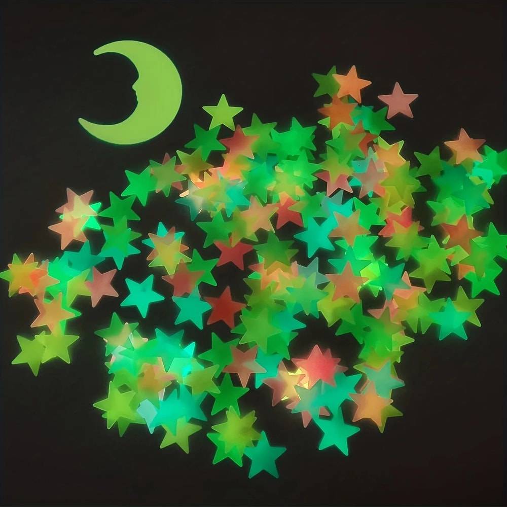 Glow In The Dark Star Wall Stickers Set With Moon 3D Luminous Bedroom Ceiling Decor 6