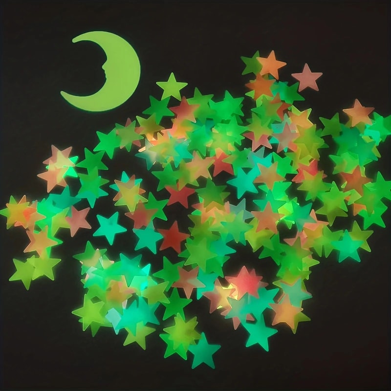 Glow In The Dark Star Wall Stickers Set With Moon 3D Luminous Bedroom Ceiling Decor 6