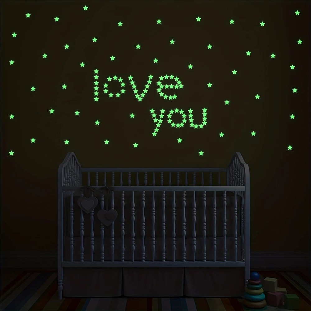 Glow In The Dark Star Wall Stickers Set With Moon 3D Luminous Bedroom Ceiling Decor 7