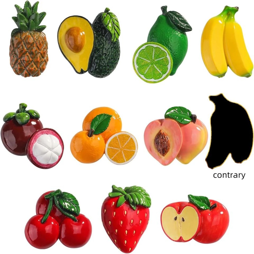 Cute Fruit Fridge Magnet Set 10Piece Flat Magnetic Tile Decorations 0