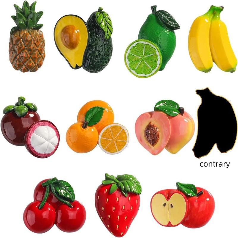 Cute Fruit Fridge Magnet Set 10Piece Flat Magnetic Tile Decorations 0