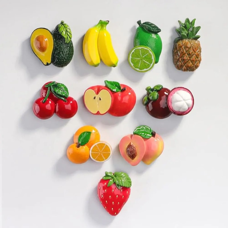 Cute Fruit Fridge Magnet Set 10Piece Flat Magnetic Tile Decorations 4