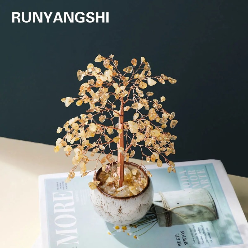 Natural Citrine Crystal Money Tree Feng Shui Energy Decor With Copper Wire Base 0