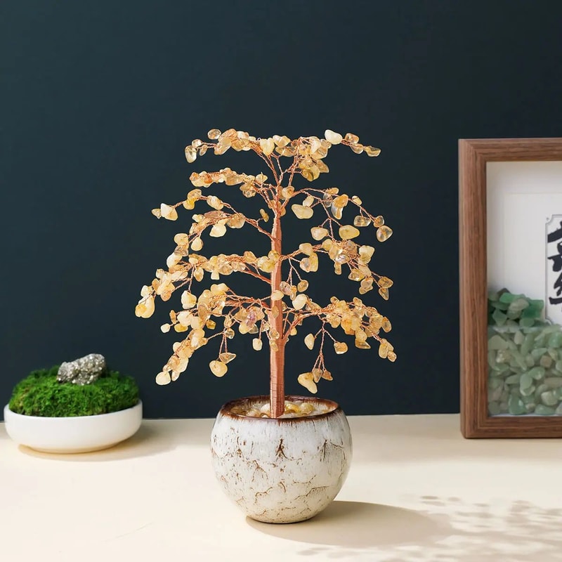 Natural Citrine Crystal Money Tree Feng Shui Energy Decor With Copper Wire Base 2