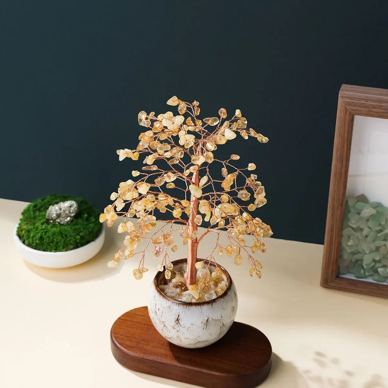 Natural Citrine Crystal Money Tree Feng Shui Energy Decor With Copper Wire Base 3