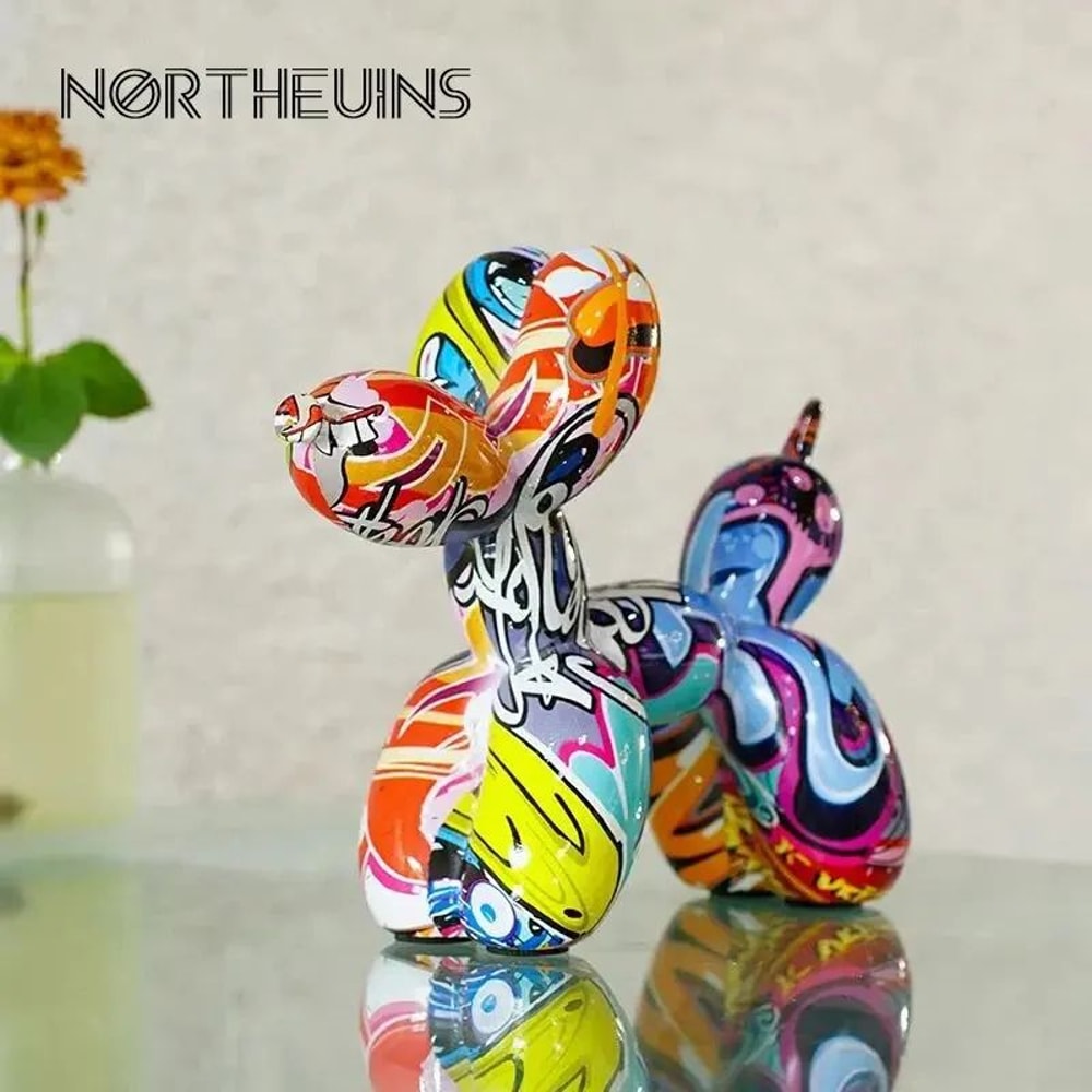 Graffiti Balloon Dog Resin Statue Colorful Modern Art Home Decor 0