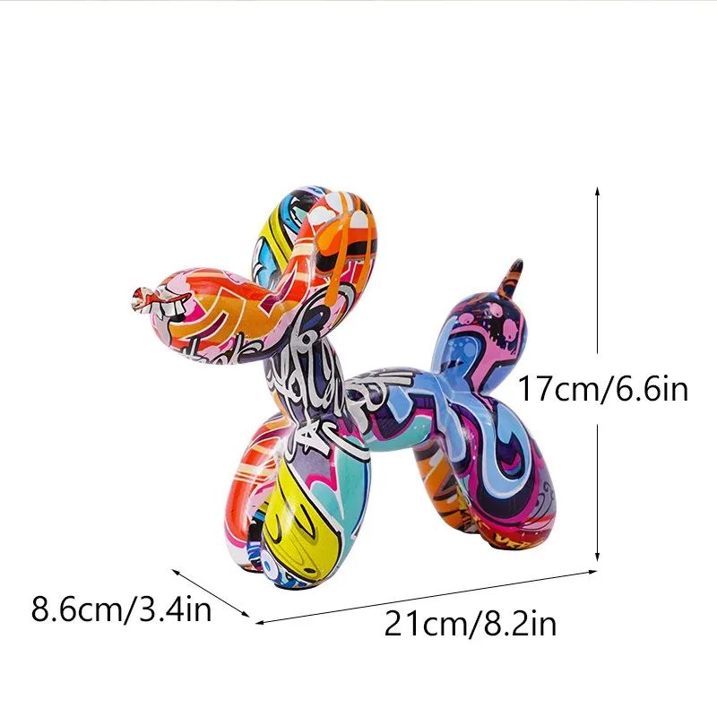 Graffiti Balloon Dog Resin Statue Colorful Modern Art Home Decor 5