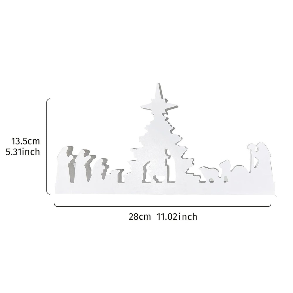 White Nativity Silhouette Christmas Decor Minimalist Snowflake Desktop Display 2