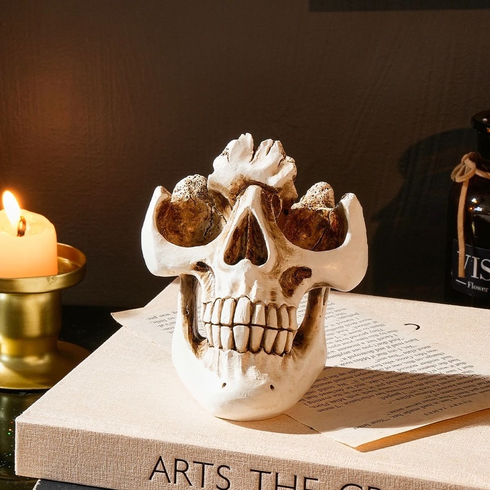 Skull Glasses Holder Stand Resin Halloween Eyewear Display Decor 3