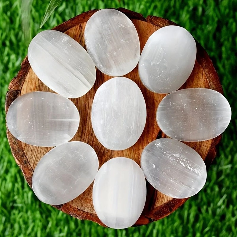 Natural Selenite Palm Stone Polished Crystal For Meditation Home Decor 1