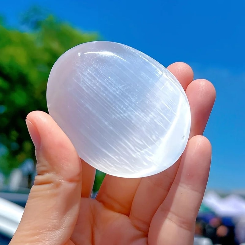 Natural Selenite Palm Stone Polished Crystal For Meditation Home Decor 6