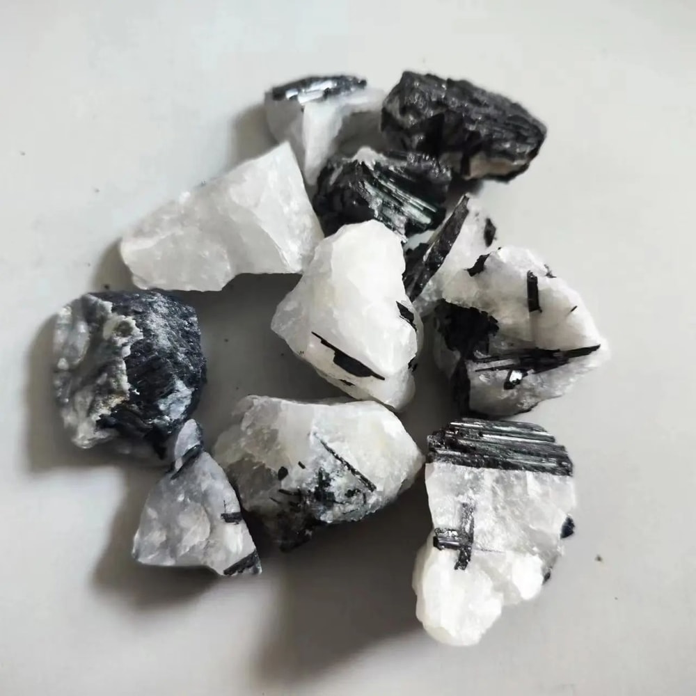 Natural Black Tourmaline And White Quartz Crystal Raw Healing Mineral Specimen 3