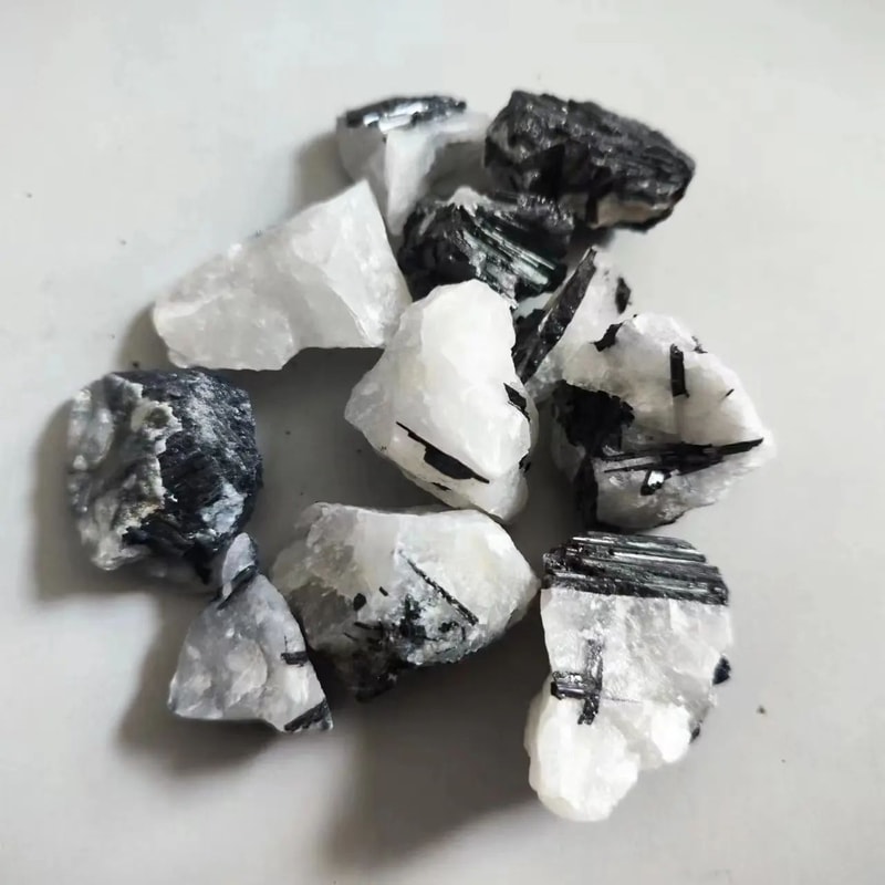Natural Black Tourmaline And White Quartz Crystal Raw Healing Mineral Specimen 6