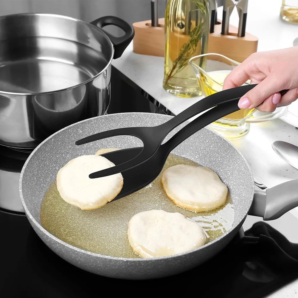 2in1 Grip Flip Spatula Tongs NonStick Egg Pancake Turner 1