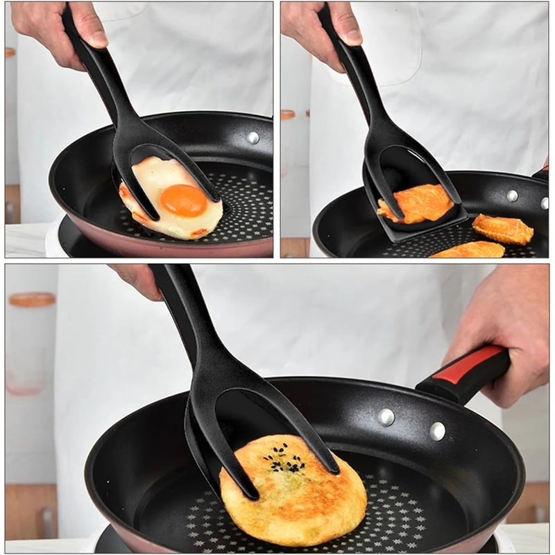 2in1 Grip Flip Spatula Tongs NonStick Egg Pancake Turner 4
