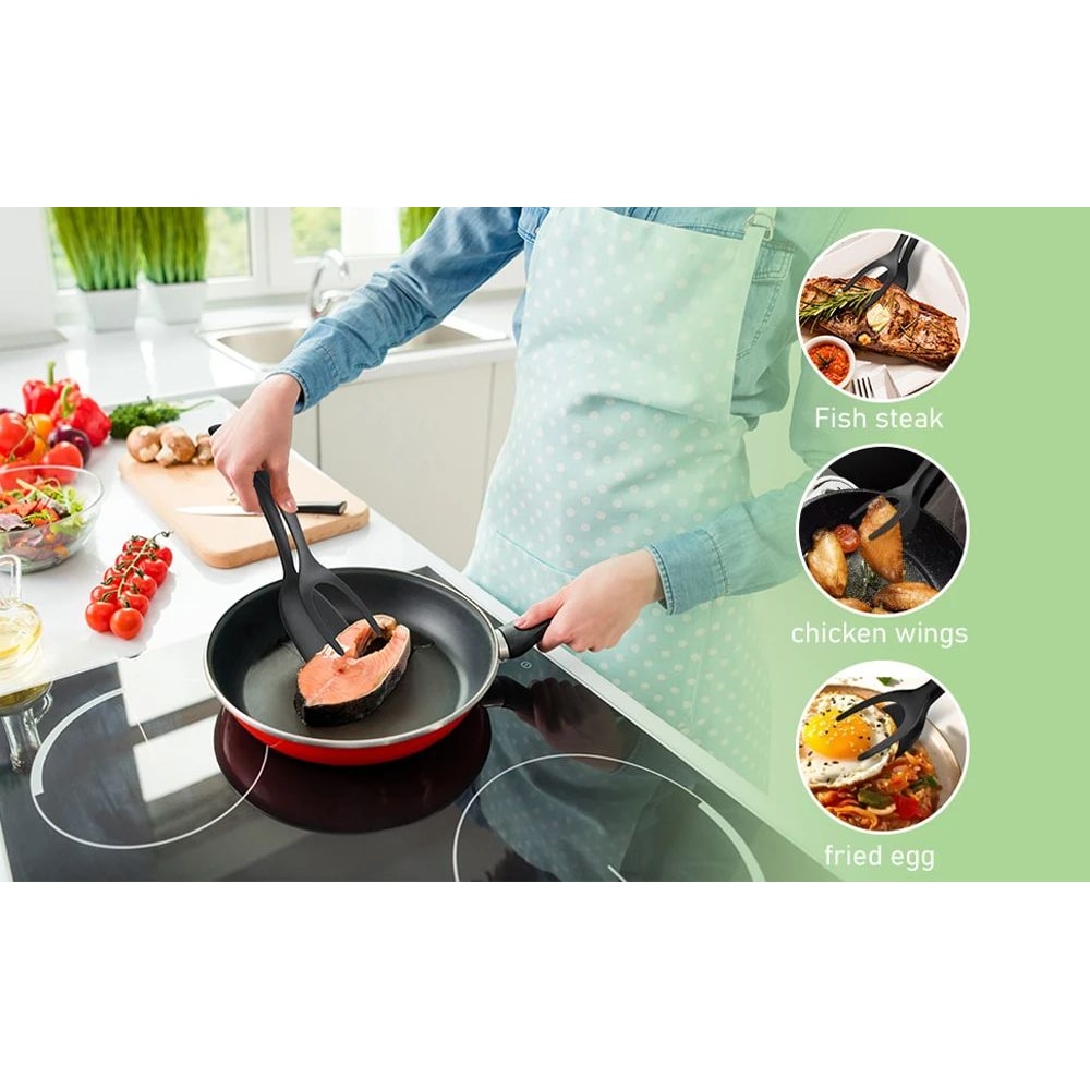 2in1 Grip Flip Spatula Tongs NonStick Egg Pancake Turner 7