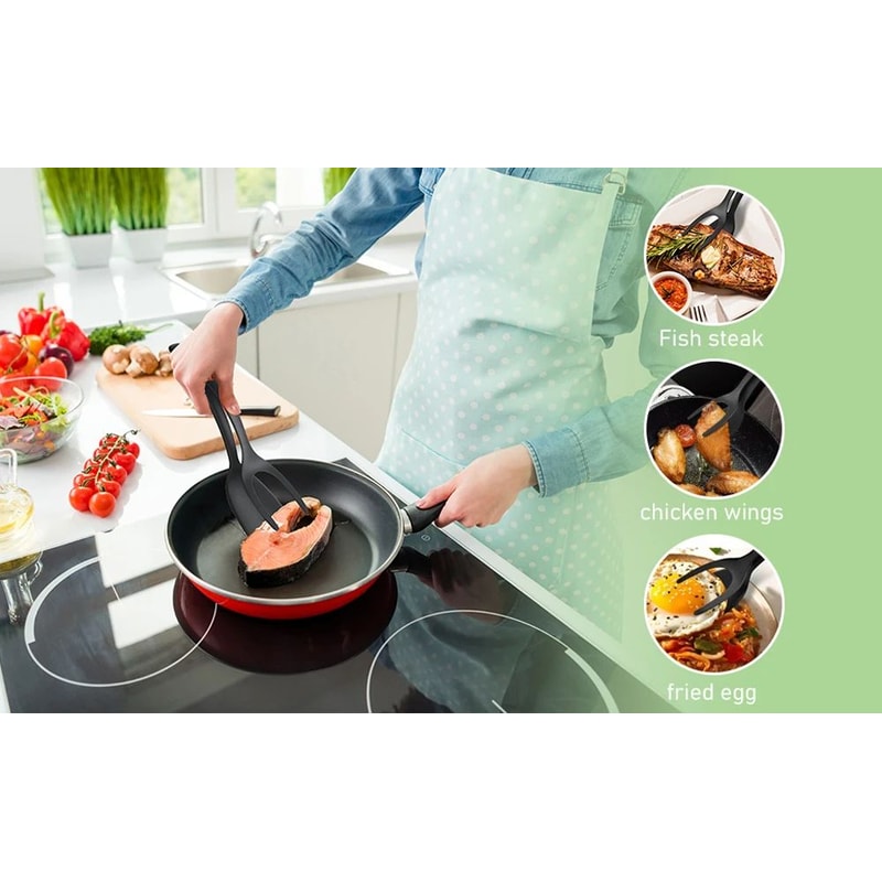 2in1 Grip Flip Spatula Tongs NonStick Egg Pancake Turner 7