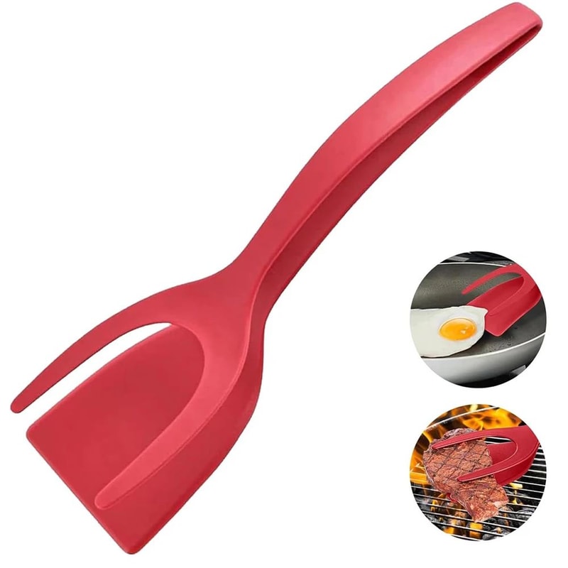 2in1 Grip Flip Spatula Tongs NonStick Egg Pancake Turner 9