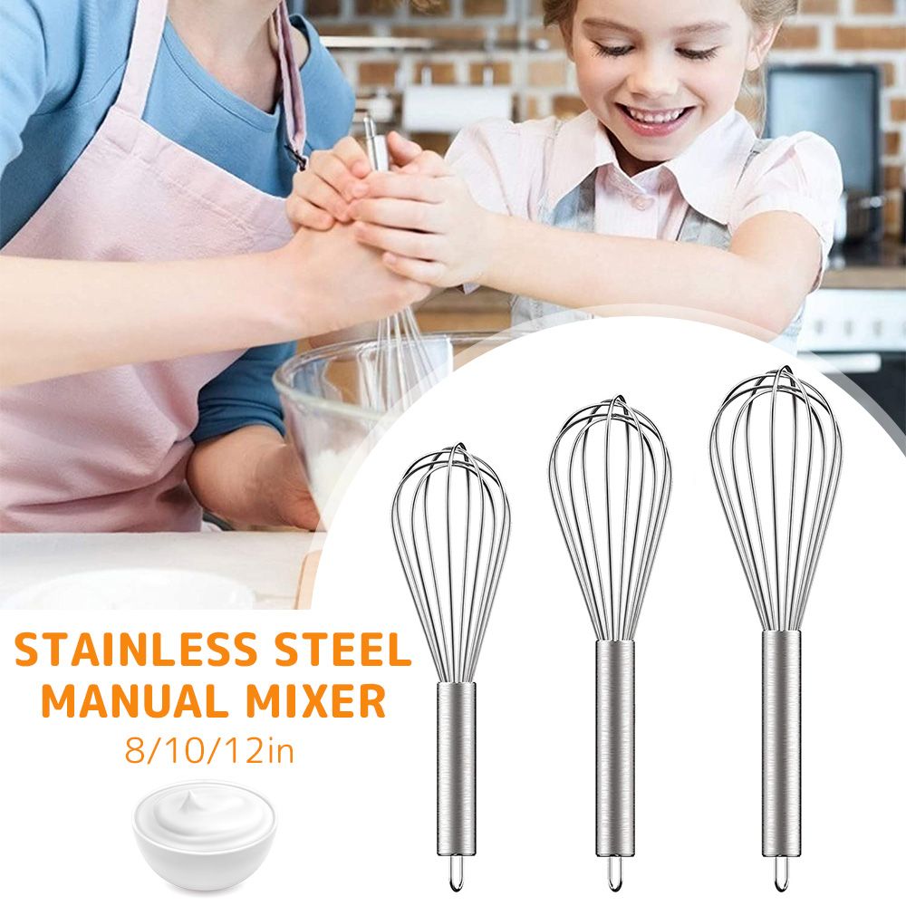 3 Pack Stainless Steel Balloon Whisk Set 8 10 12 Inch Manual Egg Beaters 0