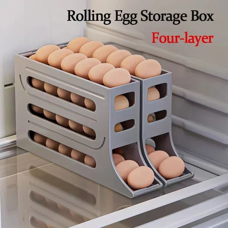 4 Layer Automatic Rolling Egg Holder Refrigerator Egg Storage Organizer 1