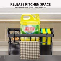 multifunction kitchen sink organizer with drain rack & sponge holder