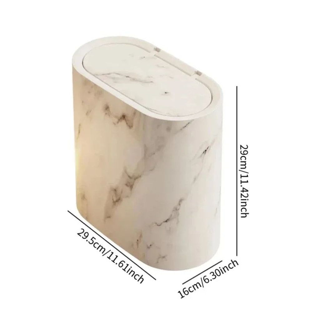 Nordic Marble Slim Bathroom Trash Can With Press Lid OdorProof Narrow Wastebasket 5