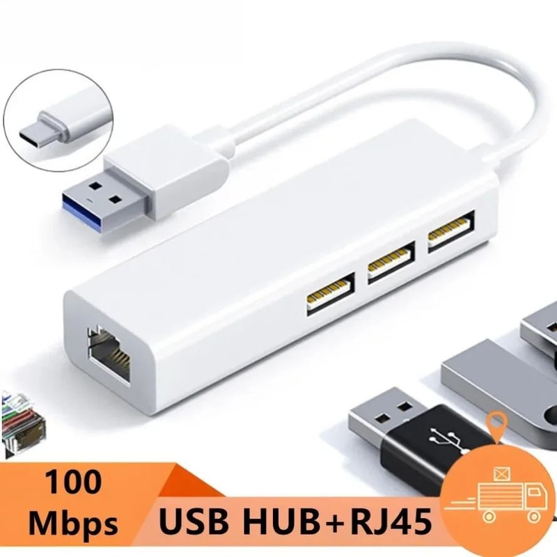 3Port USBC Hub With 100Mbps Ethernet RJ45 Adapter 1