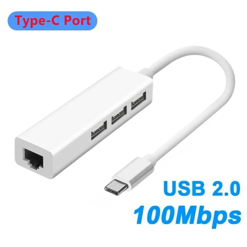 3Port USBC Hub With 100Mbps Ethernet RJ45 Adapter 2
