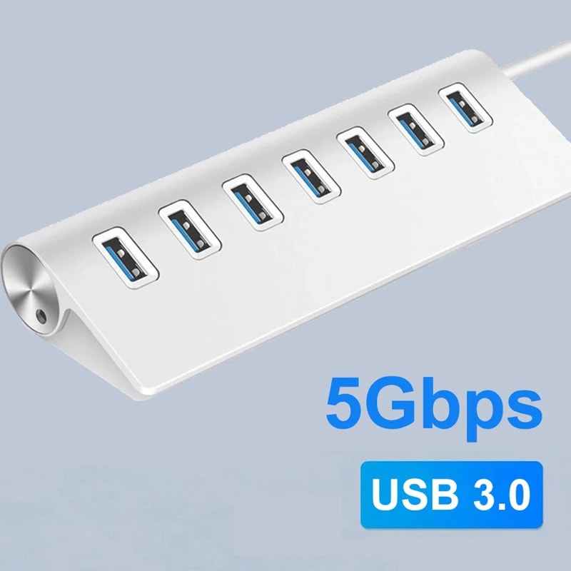 7Port Aluminum USB 30 Hub HighSpeed 5Gbps MultiPort Splitter For Laptop And PC 0