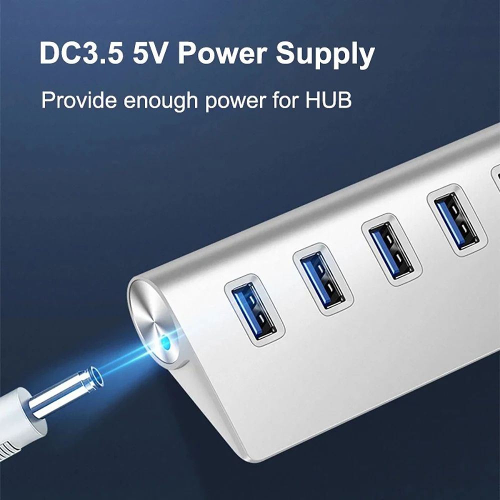 7Port Aluminum USB 30 Hub HighSpeed 5Gbps MultiPort Splitter For Laptop And PC 3