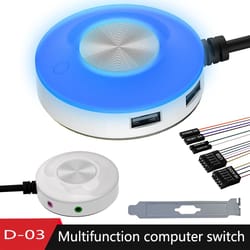 rgb desktop pc power button with dual usb & audio ports – external computer start switch