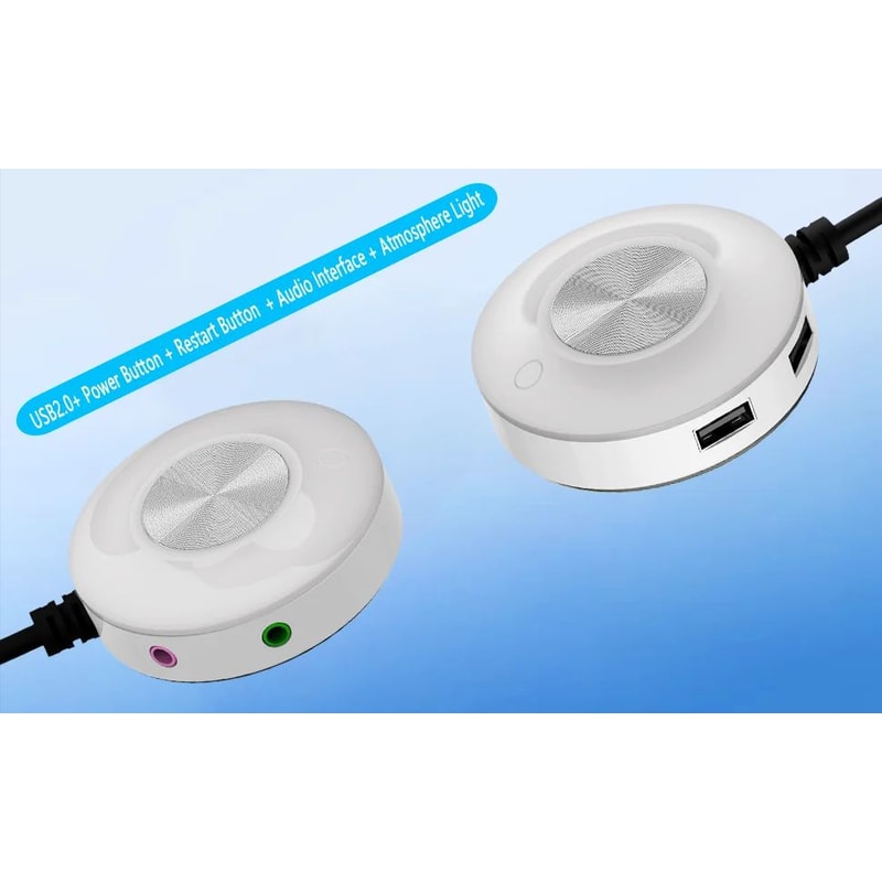 RGB Desktop PC Power Button With Dual USB Audio Ports External Computer Start Switch 5