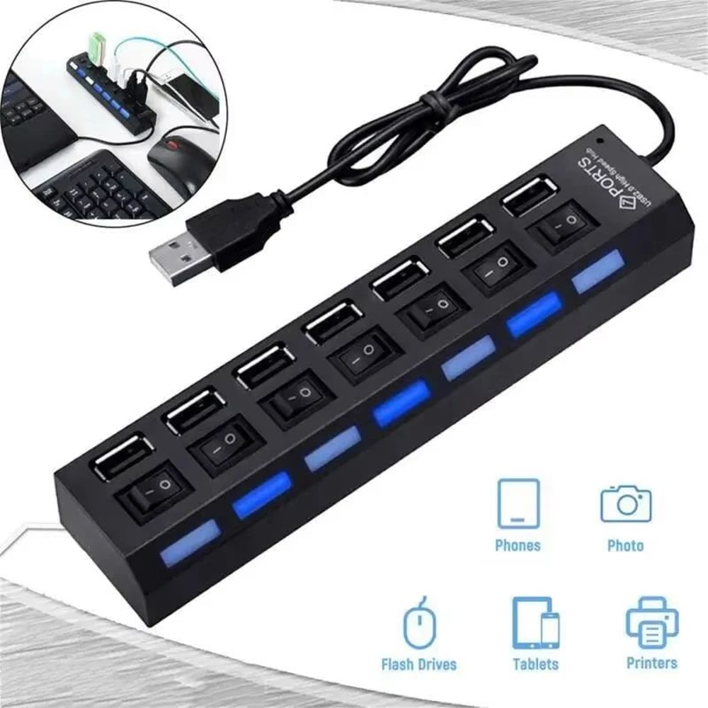 USB Hub 7Port SuperSpeed Expansion Hub With OnOff Switches Multi Device USB Hub 30 Power Adapter F 0