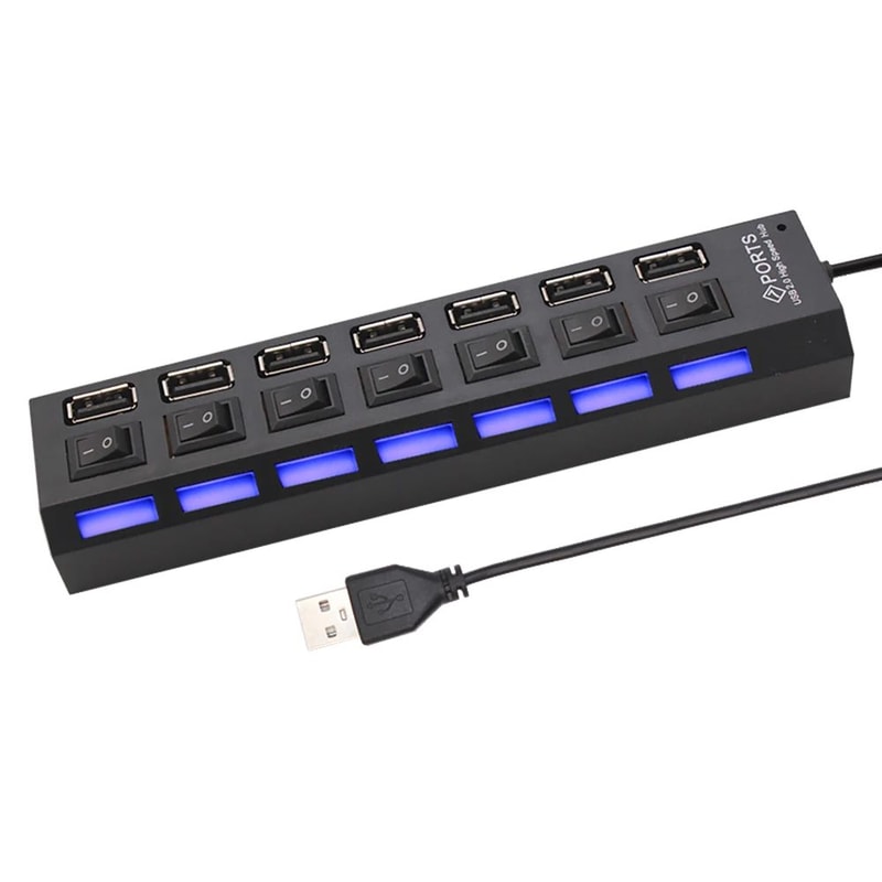 USB Hub 7Port SuperSpeed Expansion Hub With OnOff Switches Multi Device USB Hub 30 Power Adapter F 1