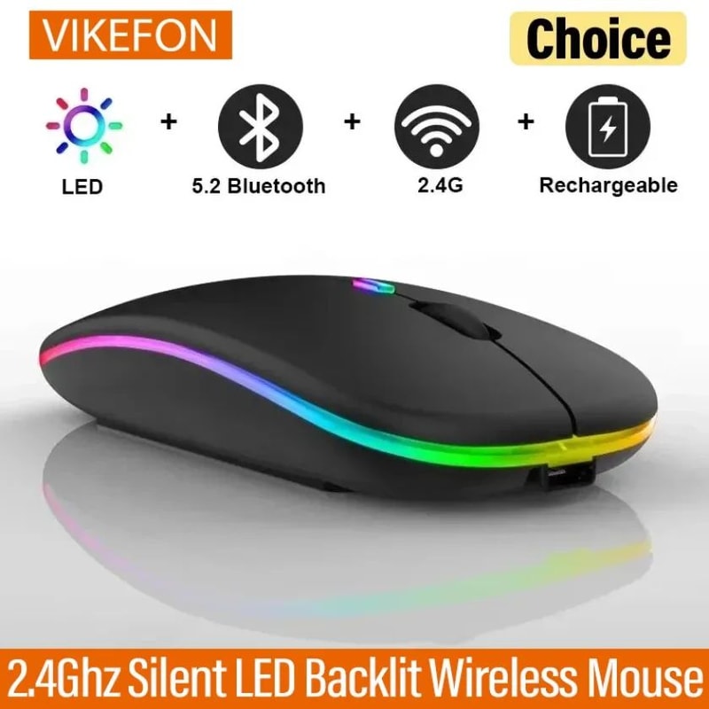 Rechargeable Dual Mode Silent Wireless Mouse With LED Backlight Slim Wireless Mouse For PC Laptop 0