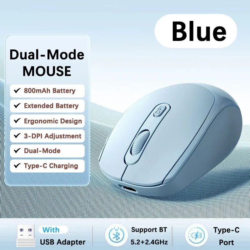 ComfortFlow Dual Mode Ergonomic Wireless Mouse With Bluetooth 24GHz USB Receiver For Laptop PC 3