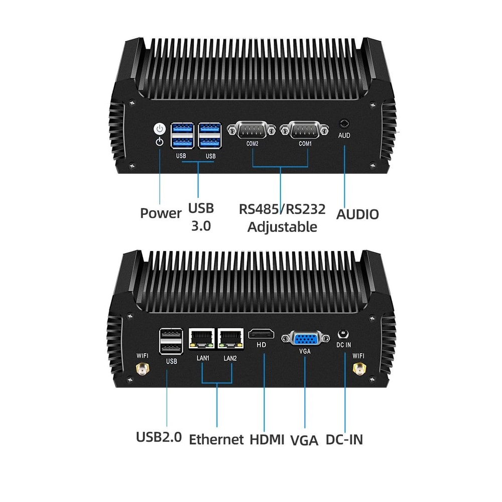 XCY Fanless Industrial Mini PC With Intel I7 Dual LAN RS232 3