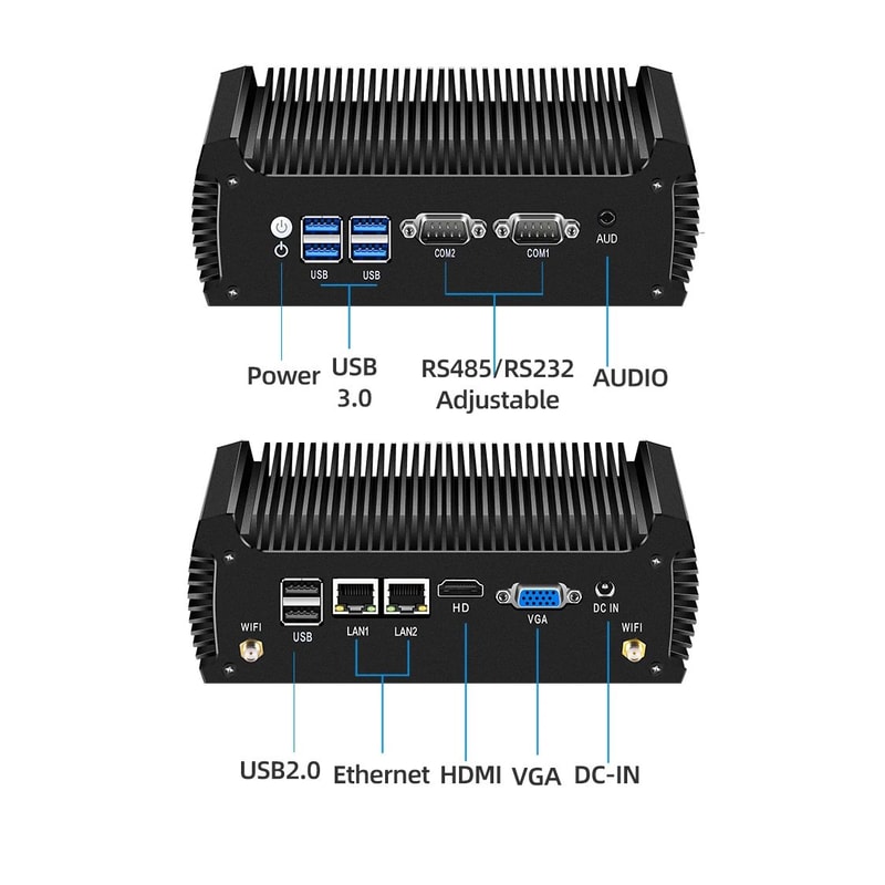 XCY Fanless Industrial Mini PC With Intel I7 Dual LAN RS232 3